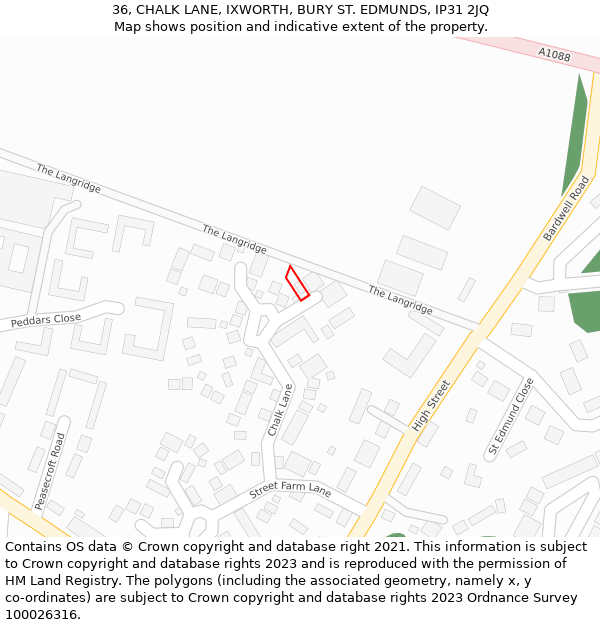 36, CHALK LANE, IXWORTH, BURY ST EDMUNDS, IP31 2JQ: Location map and indicative extent of plot