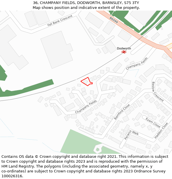 36, CHAMPANY FIELDS, DODWORTH, BARNSLEY, S75 3TY: Location map and indicative extent of plot