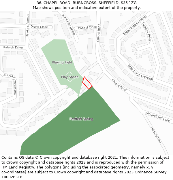 36, CHAPEL ROAD, BURNCROSS, SHEFFIELD, S35 1ZG: Location map and indicative extent of plot