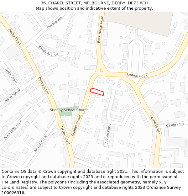 36, CHAPEL STREET, MELBOURNE, DERBY, DE73 8EH: Location map and indicative extent of plot