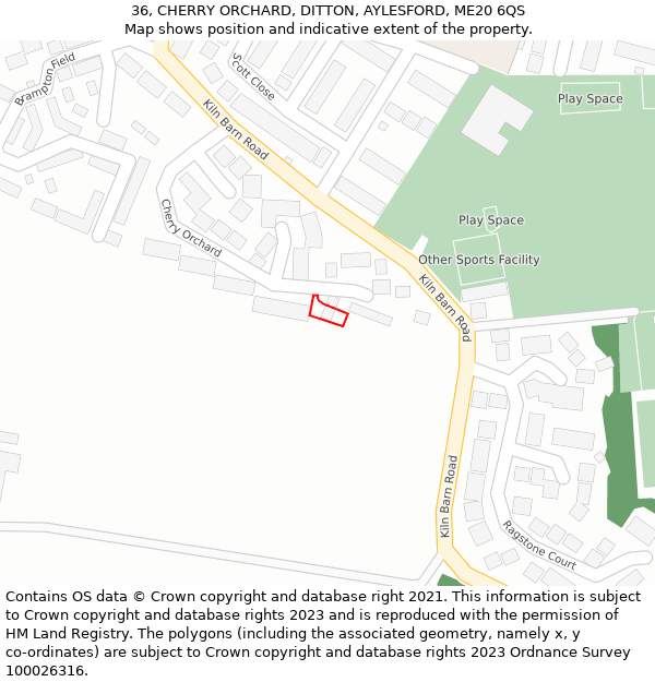 36, CHERRY ORCHARD, DITTON, AYLESFORD, ME20 6QS: Location map and indicative extent of plot