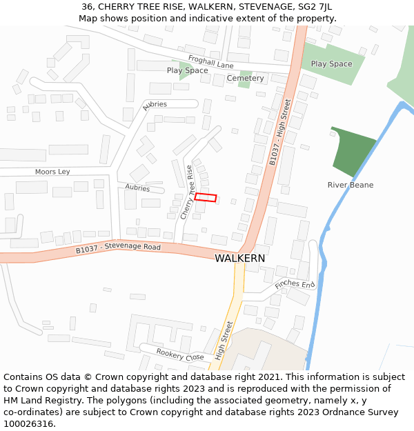 36, CHERRY TREE RISE, WALKERN, STEVENAGE, SG2 7JL: Location map and indicative extent of plot