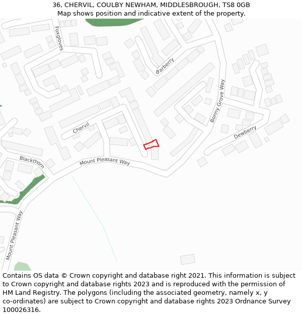 36, CHERVIL, COULBY NEWHAM, MIDDLESBROUGH, TS8 0GB: Location map and indicative extent of plot