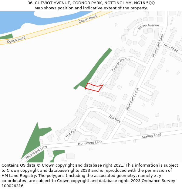 36, CHEVIOT AVENUE, CODNOR PARK, NOTTINGHAM, NG16 5QQ: Location map and indicative extent of plot