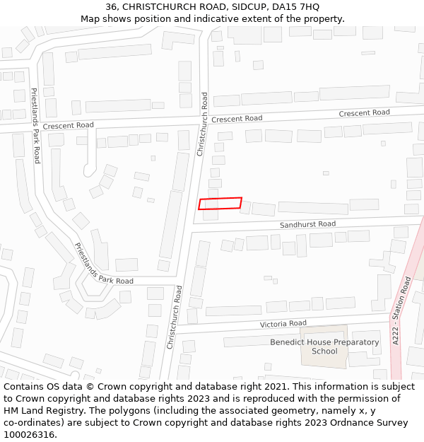 36, CHRISTCHURCH ROAD, SIDCUP, DA15 7HQ: Location map and indicative extent of plot