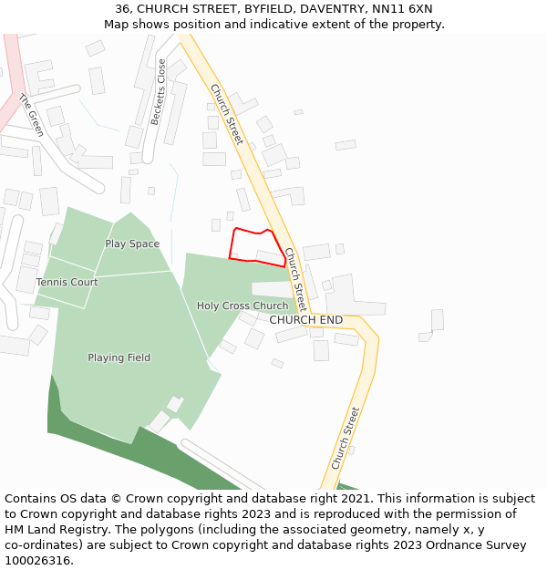 36, CHURCH STREET, BYFIELD, DAVENTRY, NN11 6XN: Location map and indicative extent of plot