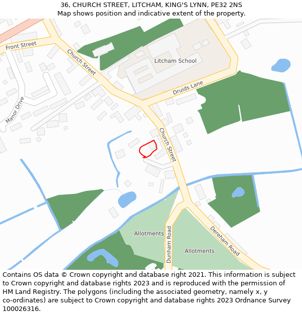 36, CHURCH STREET, LITCHAM, KING'S LYNN, PE32 2NS: Location map and indicative extent of plot