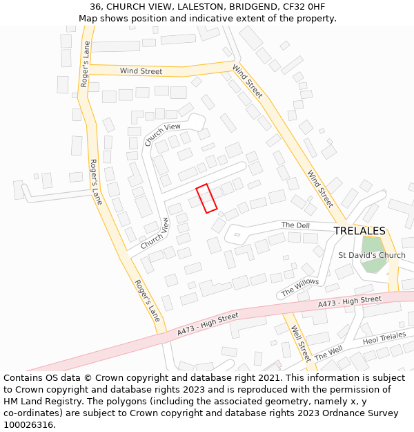 36, CHURCH VIEW, LALESTON, BRIDGEND, CF32 0HF: Location map and indicative extent of plot
