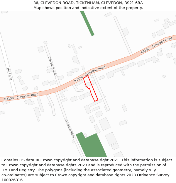 36, CLEVEDON ROAD, TICKENHAM, CLEVEDON, BS21 6RA: Location map and indicative extent of plot