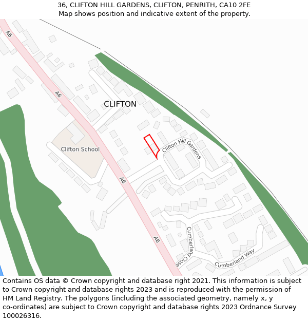 36, CLIFTON HILL GARDENS, CLIFTON, PENRITH, CA10 2FE: Location map and indicative extent of plot