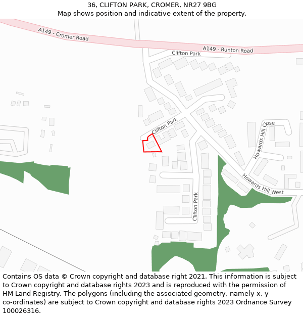 36, CLIFTON PARK, CROMER, NR27 9BG: Location map and indicative extent of plot