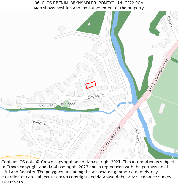 36, CLOS BRENIN, BRYNSADLER, PONTYCLUN, CF72 9GA: Location map and indicative extent of plot