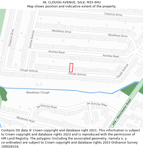 36, CLOUGH AVENUE, SALE, M33 4HU: Location map and indicative extent of plot