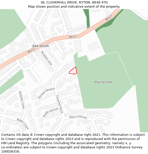 36, CLOVERHILL DRIVE, RYTON, NE40 4TG: Location map and indicative extent of plot