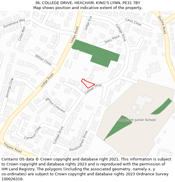 36, COLLEGE DRIVE, HEACHAM, KING'S LYNN, PE31 7BY: Location map and indicative extent of plot