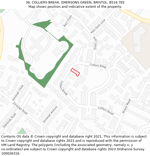 36, COLLIERS BREAK, EMERSONS GREEN, BRISTOL, BS16 7EE: Location map and indicative extent of plot