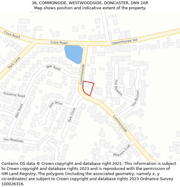 36, COMMONSIDE, WESTWOODSIDE, DONCASTER, DN9 2AR: Location map and indicative extent of plot