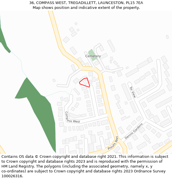 36, COMPASS WEST, TREGADILLETT, LAUNCESTON, PL15 7EA: Location map and indicative extent of plot