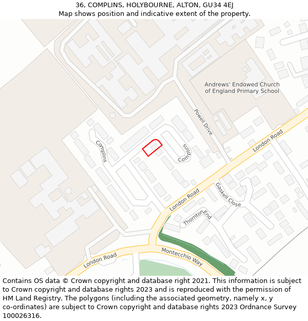 36, COMPLINS, HOLYBOURNE, ALTON, GU34 4EJ: Location map and indicative extent of plot