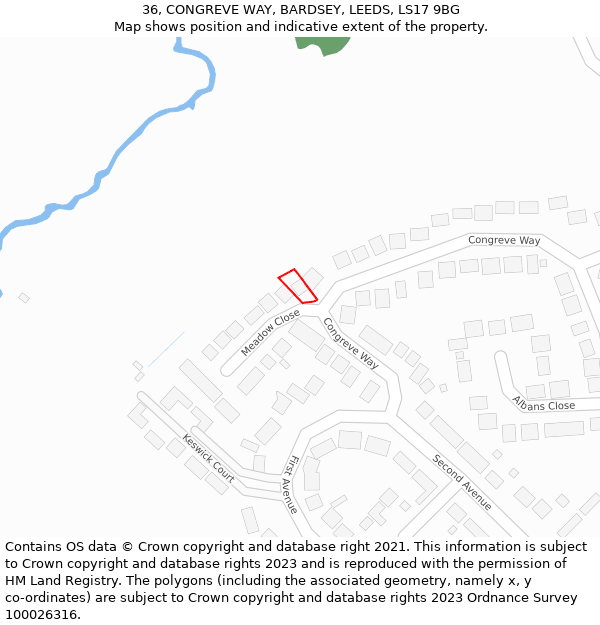 36, CONGREVE WAY, BARDSEY, LEEDS, LS17 9BG: Location map and indicative extent of plot