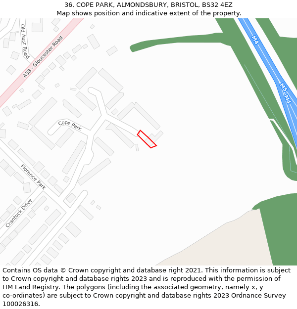 36, COPE PARK, ALMONDSBURY, BRISTOL, BS32 4EZ: Location map and indicative extent of plot