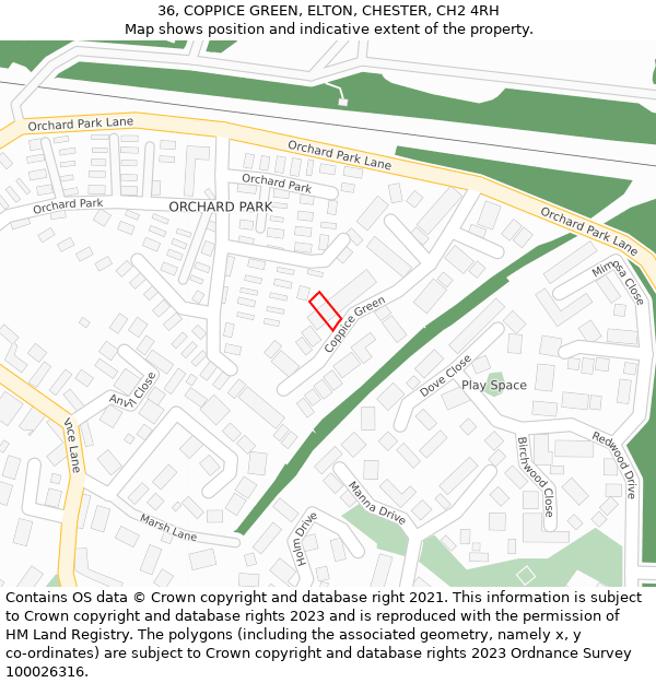 36, COPPICE GREEN, ELTON, CHESTER, CH2 4RH: Location map and indicative extent of plot