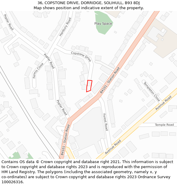 36, COPSTONE DRIVE, DORRIDGE, SOLIHULL, B93 8DJ: Location map and indicative extent of plot