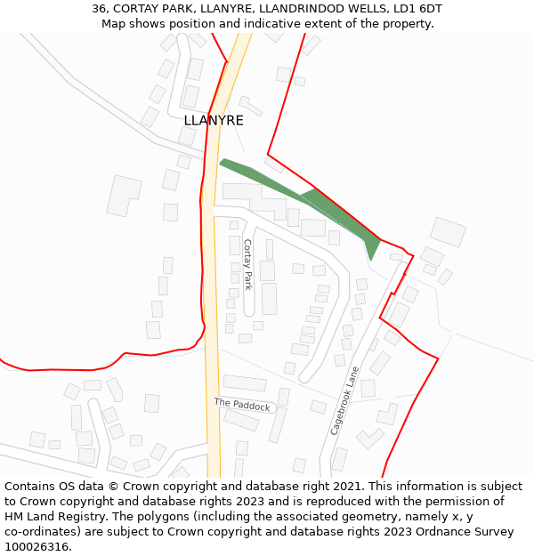 36, CORTAY PARK, LLANYRE, LLANDRINDOD WELLS, LD1 6DT: Location map and indicative extent of plot