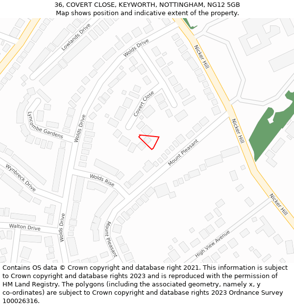 36, COVERT CLOSE, KEYWORTH, NOTTINGHAM, NG12 5GB: Location map and indicative extent of plot