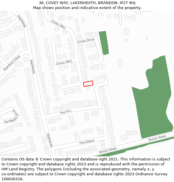 36, COVEY WAY, LAKENHEATH, BRANDON, IP27 9HJ: Location map and indicative extent of plot