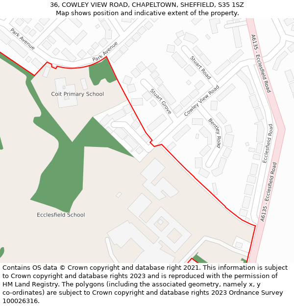 36, COWLEY VIEW ROAD, CHAPELTOWN, SHEFFIELD, S35 1SZ: Location map and indicative extent of plot