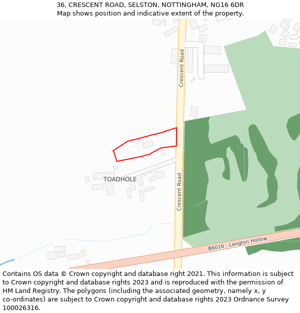 36, CRESCENT ROAD, SELSTON, NOTTINGHAM, NG16 6DR: Location map and indicative extent of plot