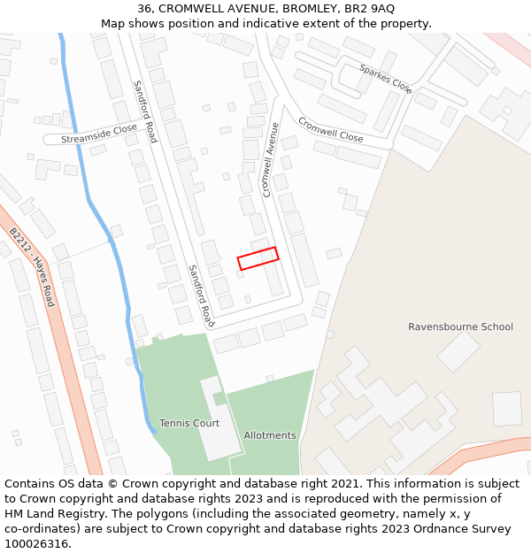 36, CROMWELL AVENUE, BROMLEY, BR2 9AQ: Location map and indicative extent of plot