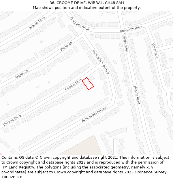 36, CROOME DRIVE, WIRRAL, CH48 8AH: Location map and indicative extent of plot