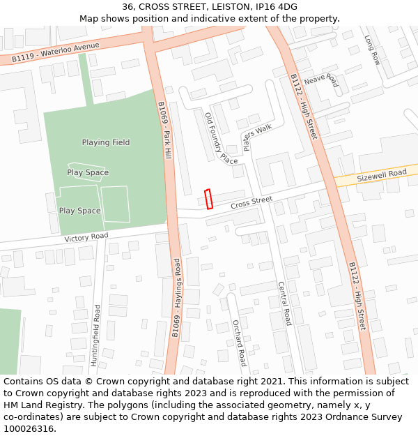 36, CROSS STREET, LEISTON, IP16 4DG: Location map and indicative extent of plot