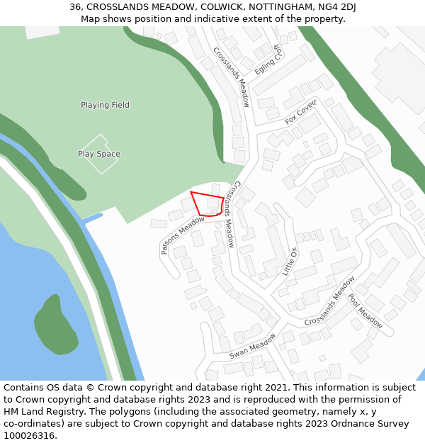 36, CROSSLANDS MEADOW, COLWICK, NOTTINGHAM, NG4 2DJ: Location map and indicative extent of plot