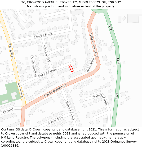 36, CROWOOD AVENUE, STOKESLEY, MIDDLESBROUGH, TS9 5HY: Location map and indicative extent of plot