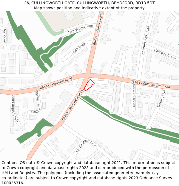 36, CULLINGWORTH GATE, CULLINGWORTH, BRADFORD, BD13 5DT: Location map and indicative extent of plot