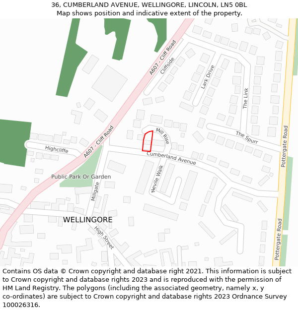 36, CUMBERLAND AVENUE, WELLINGORE, LINCOLN, LN5 0BL: Location map and indicative extent of plot