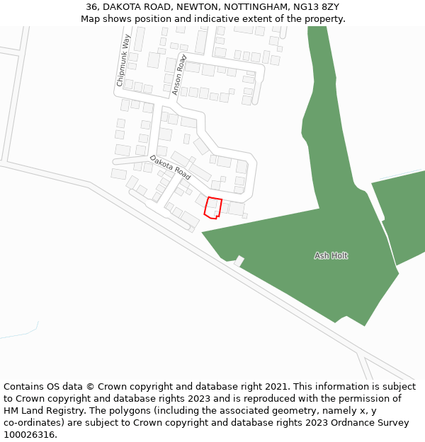 36, DAKOTA ROAD, NEWTON, NOTTINGHAM, NG13 8ZY: Location map and indicative extent of plot