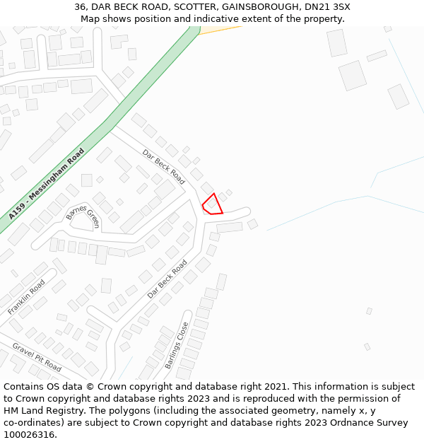 36, DAR BECK ROAD, SCOTTER, GAINSBOROUGH, DN21 3SX: Location map and indicative extent of plot