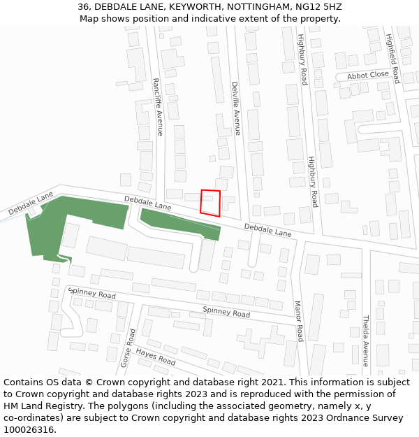 36, DEBDALE LANE, KEYWORTH, NOTTINGHAM, NG12 5HZ: Location map and indicative extent of plot