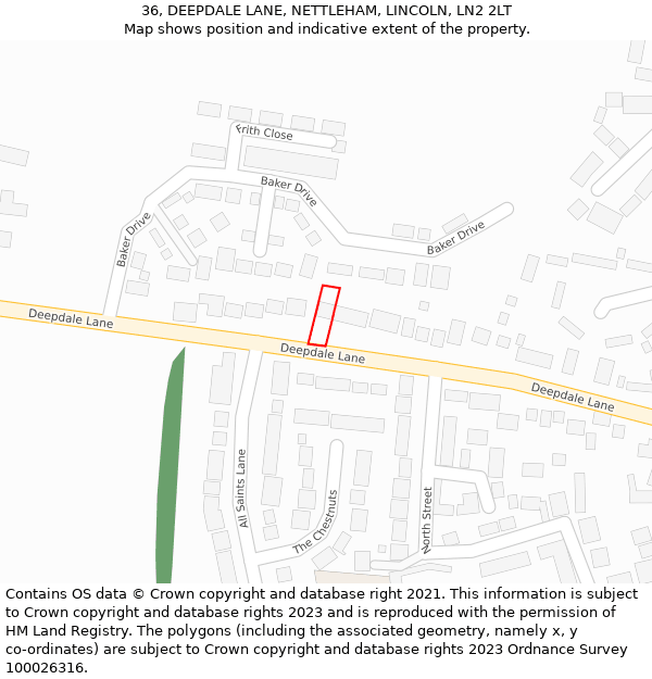 36, DEEPDALE LANE, NETTLEHAM, LINCOLN, LN2 2LT: Location map and indicative extent of plot