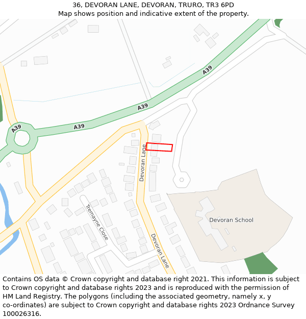 36, DEVORAN LANE, DEVORAN, TRURO, TR3 6PD: Location map and indicative extent of plot