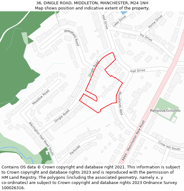 36, DINGLE ROAD, MIDDLETON, MANCHESTER, M24 1NH: Location map and indicative extent of plot