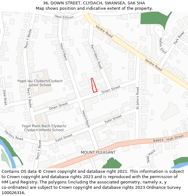 36, DOWN STREET, CLYDACH, SWANSEA, SA6 5HA: Location map and indicative extent of plot