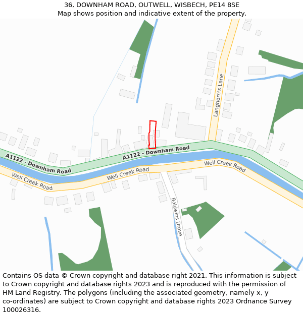 36, DOWNHAM ROAD, OUTWELL, WISBECH, PE14 8SE: Location map and indicative extent of plot