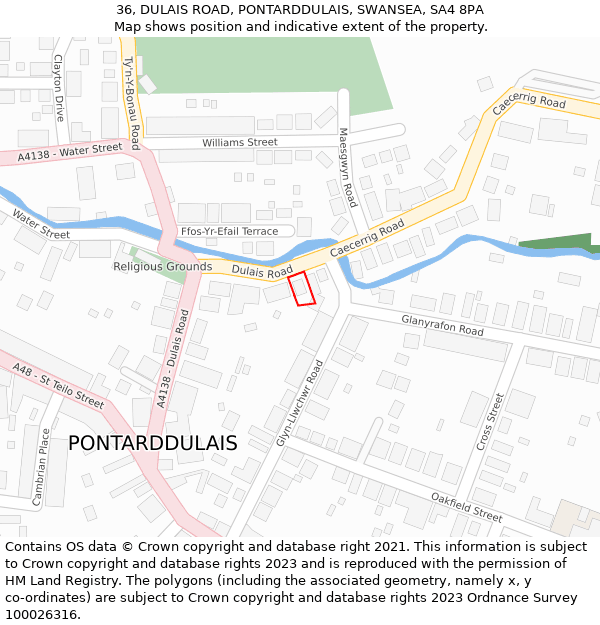 36, DULAIS ROAD, PONTARDDULAIS, SWANSEA, SA4 8PA: Location map and indicative extent of plot