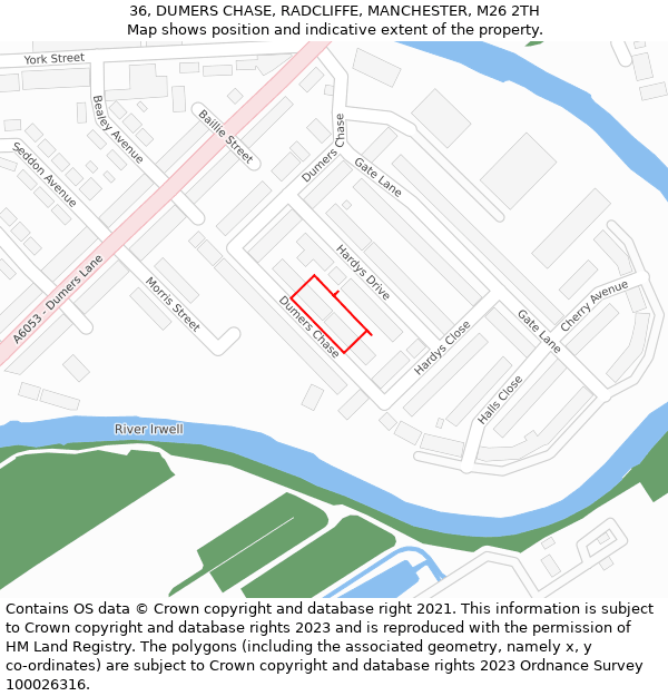 36, DUMERS CHASE, RADCLIFFE, MANCHESTER, M26 2TH: Location map and indicative extent of plot