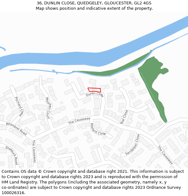 36, DUNLIN CLOSE, QUEDGELEY, GLOUCESTER, GL2 4GS: Location map and indicative extent of plot